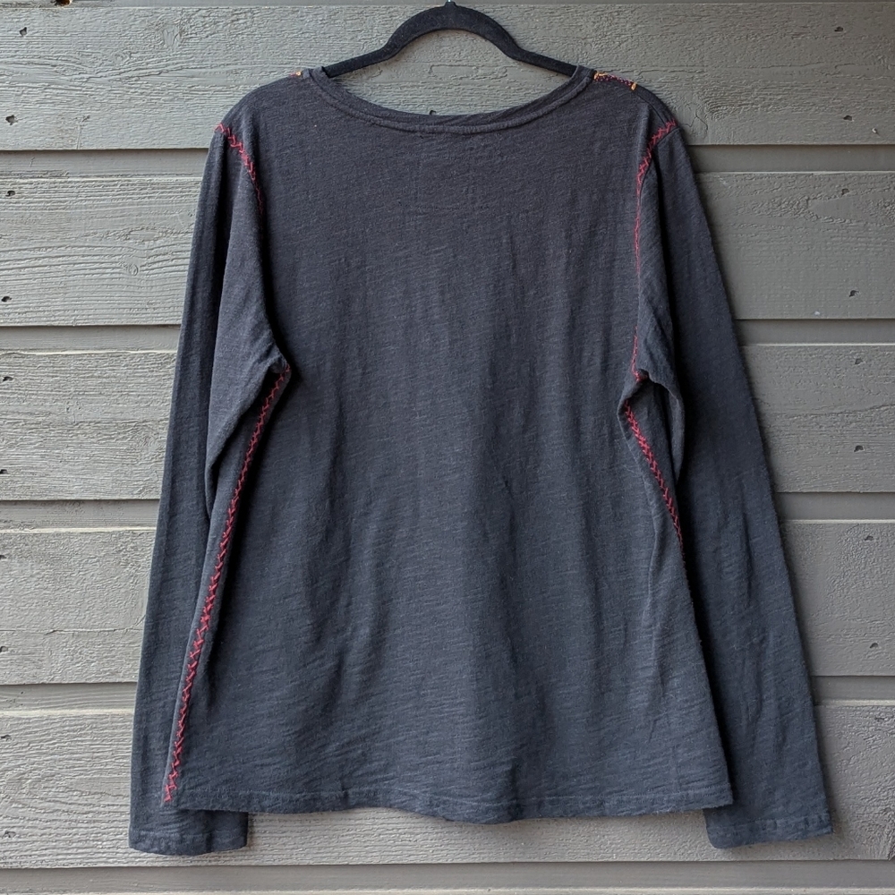 Double D Ranch Soft Black Slub Cotton Long Sleeve V Neck Top Size XL - Picture 6 of 8